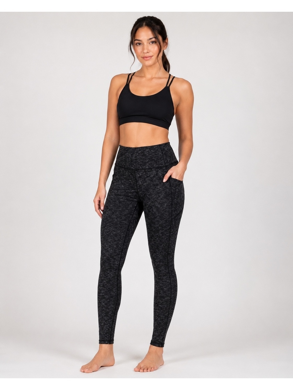 Kyodan High Rise Side Pocket Leggings Black Heathered Size M